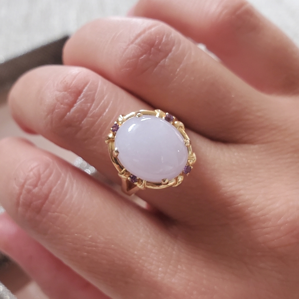 Vintage 14k Gold Lavendar Jade Amethyst Ring